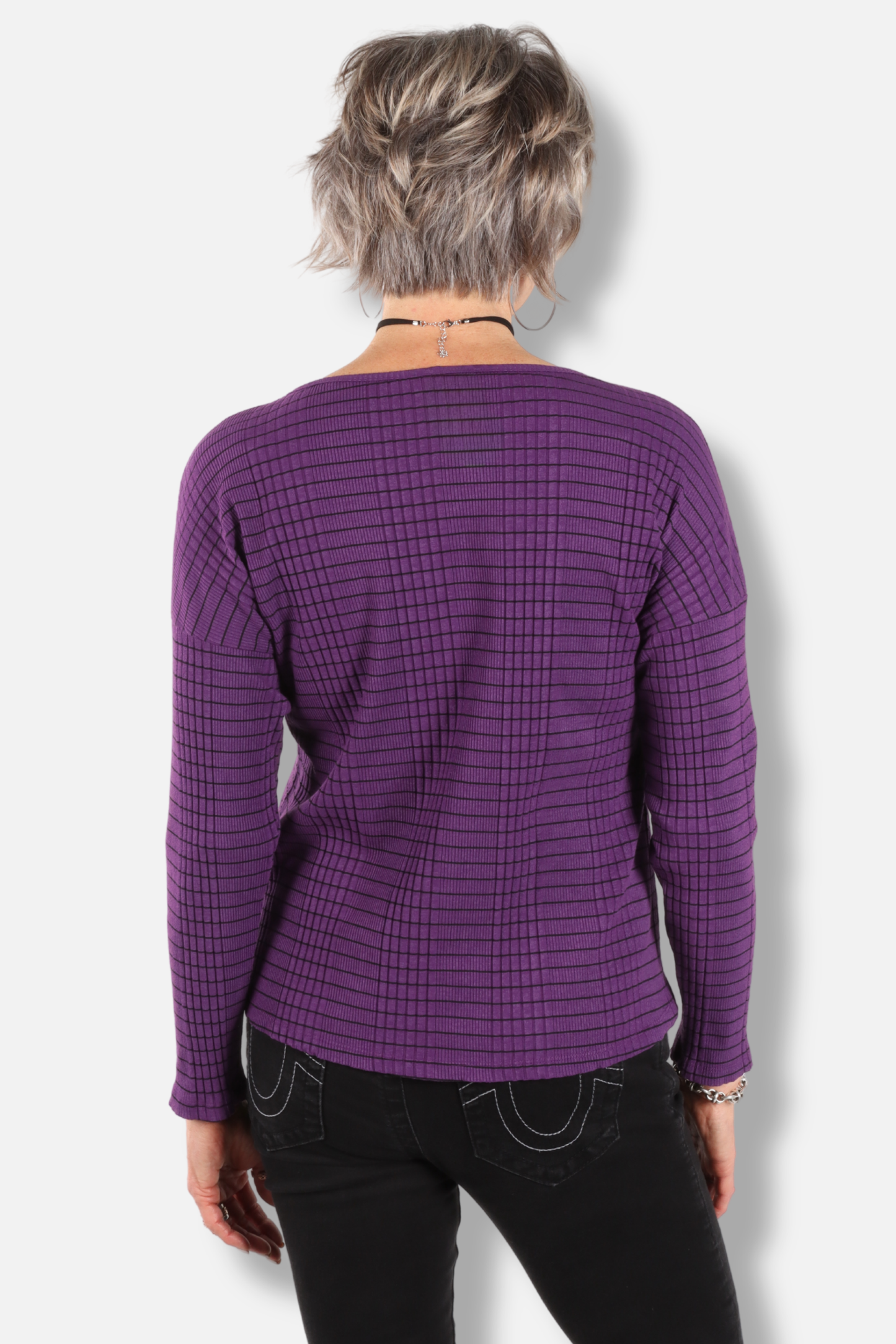 Drop Shoulder Long Sleeve Top - Grape
