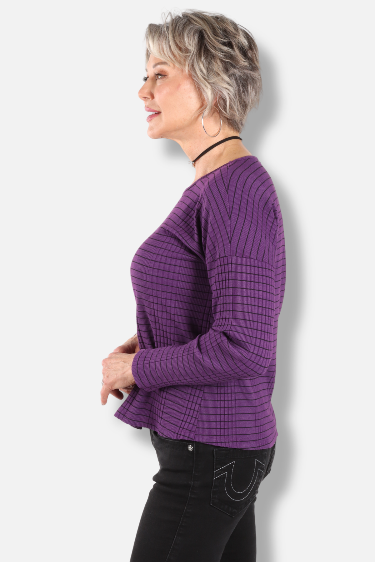 Drop Shoulder Long Sleeve Top - Grape