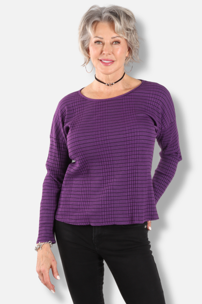 Drop Shoulder Long Sleeve Top - Grape