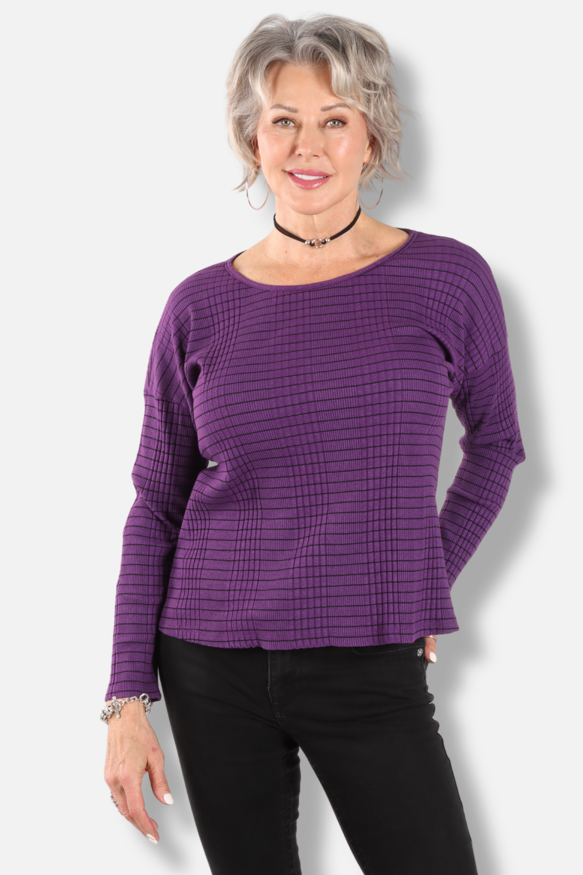 Drop Shoulder Long Sleeve Top Plus - Grape