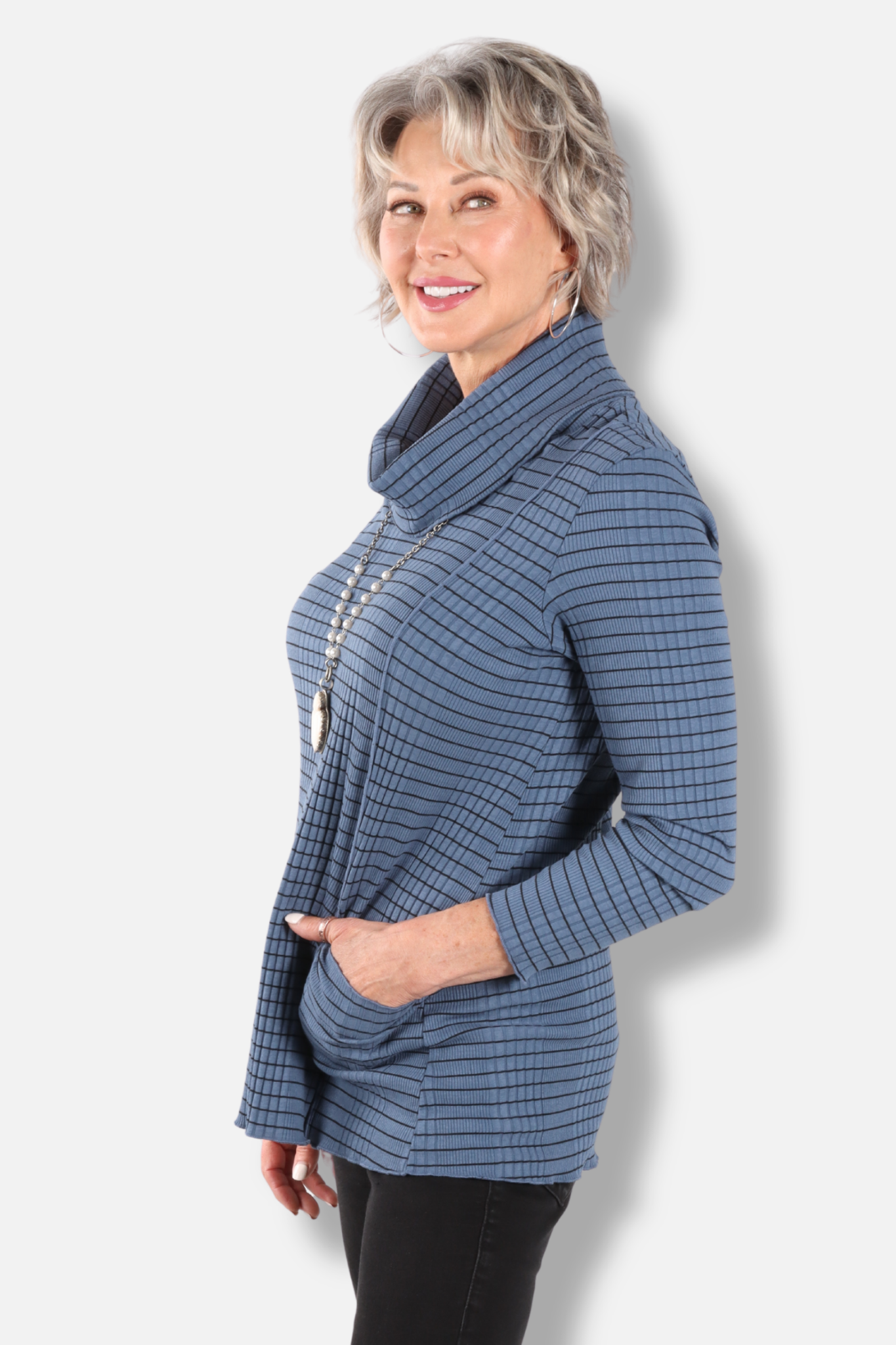 Cowl Neck Pocket Top Plus - Seastone