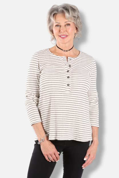 Button Down Henley Top Plus - Cream 