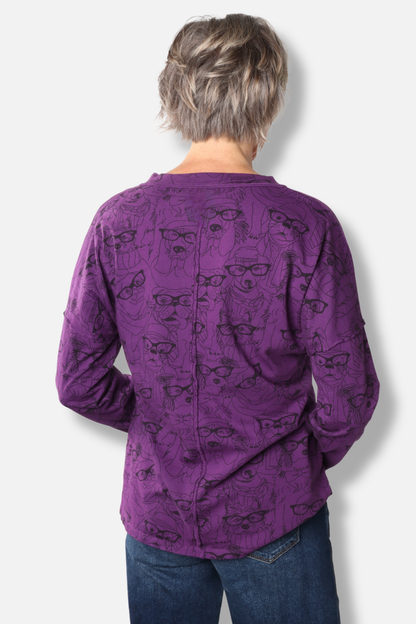 V-Neck Hi Lo Relaxed Top Plus - Grape