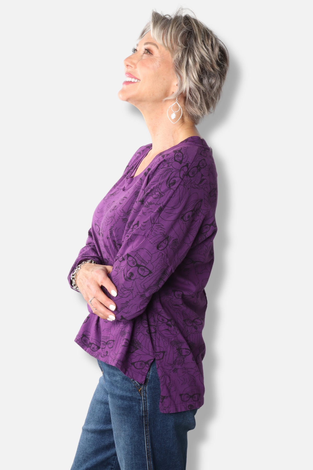 V-Neck Hi Lo Relaxed Top Plus - Grape