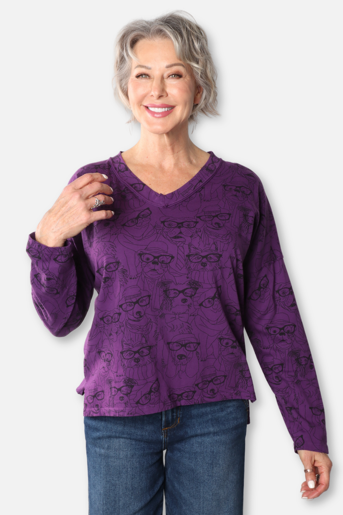 V-Neck Hi Lo Relaxed Top Plus - Grape
