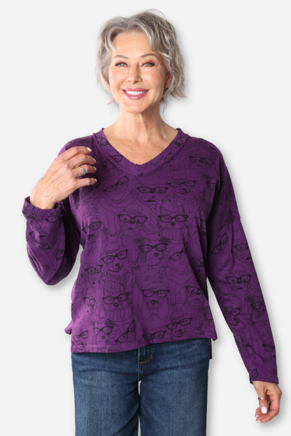 V-Neck Hi Lo Relaxed Top Plus - Grape