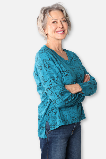 V-Neck Hi Lo Relaxed Top Plus - Teal