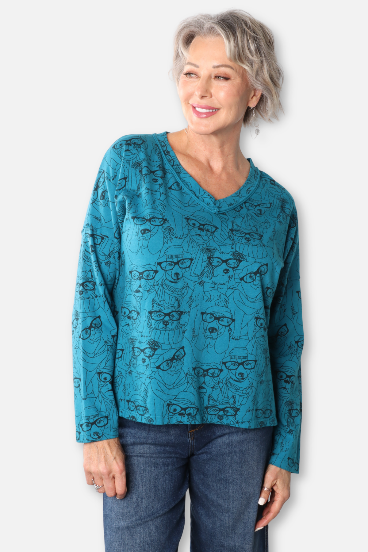 V-Neck Hi Lo Relaxed Top Plus - Teal