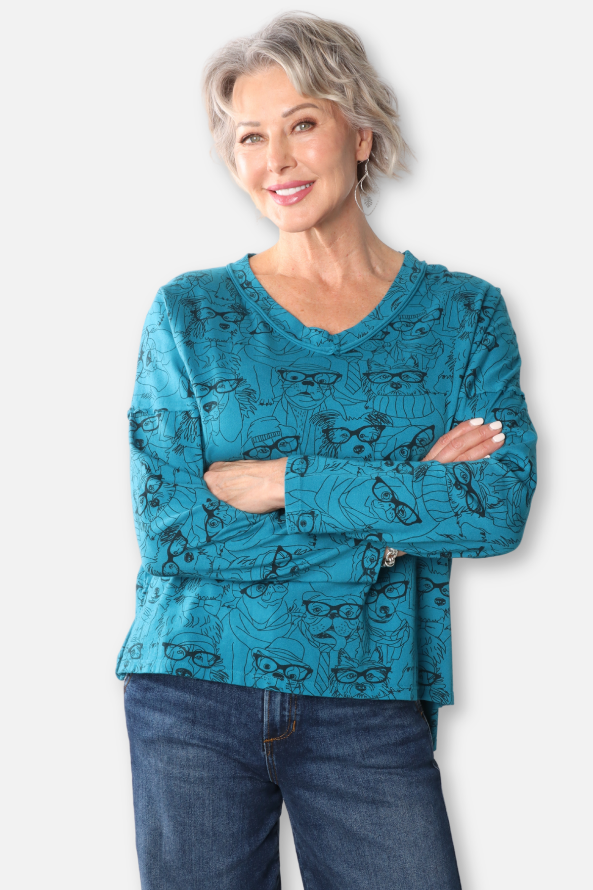 V-Neck Hi Lo Relaxed Top - Teal 