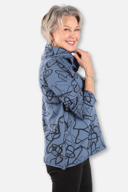 Cowl Neck Pocket Top Plus - Seastone