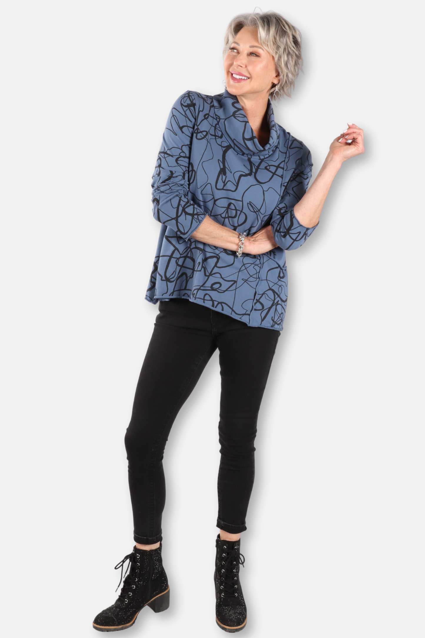 Cowl Neck Pocket Top Plus - Seastone