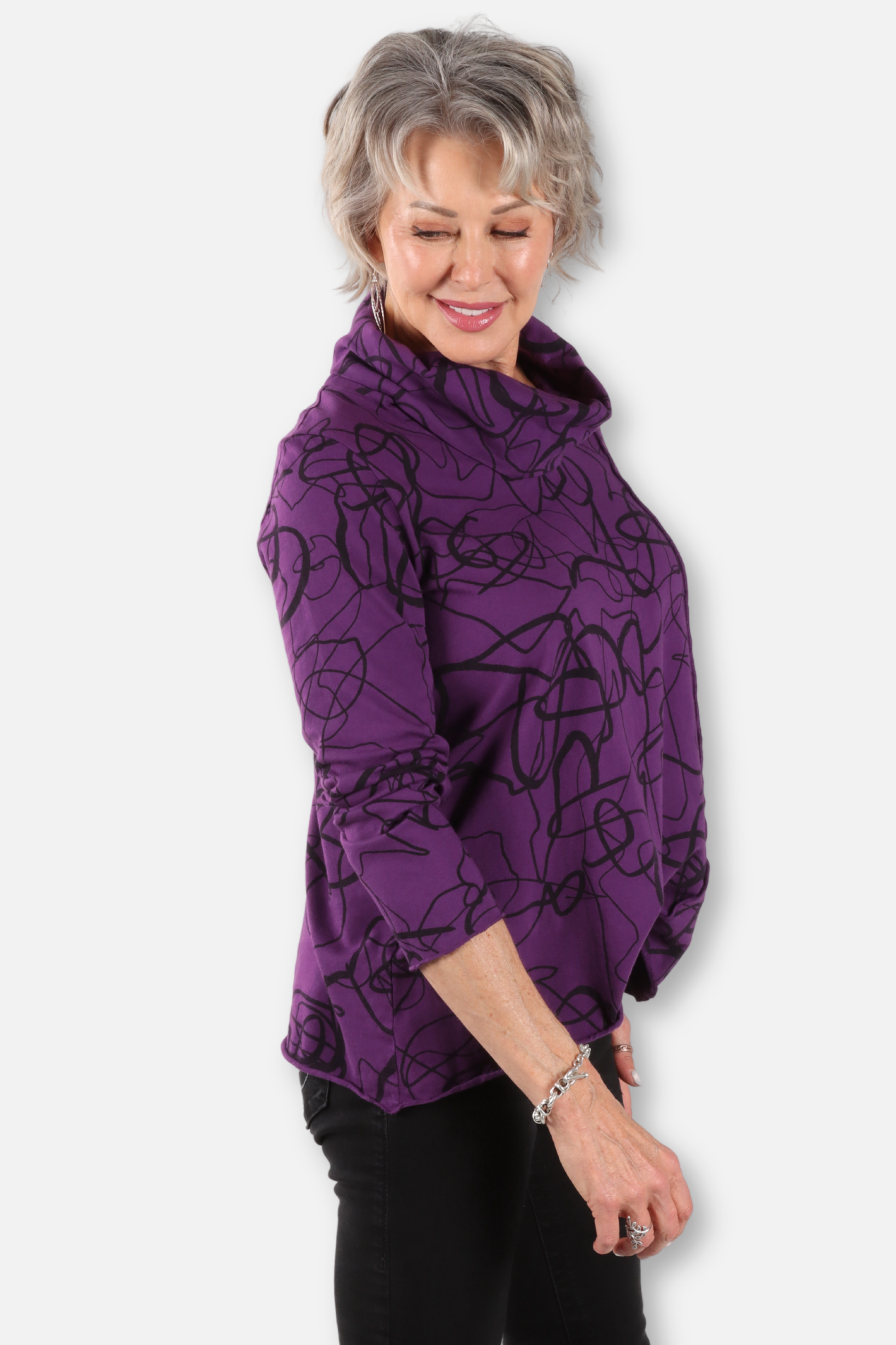 Cowl Neck Pocket Top - Grape