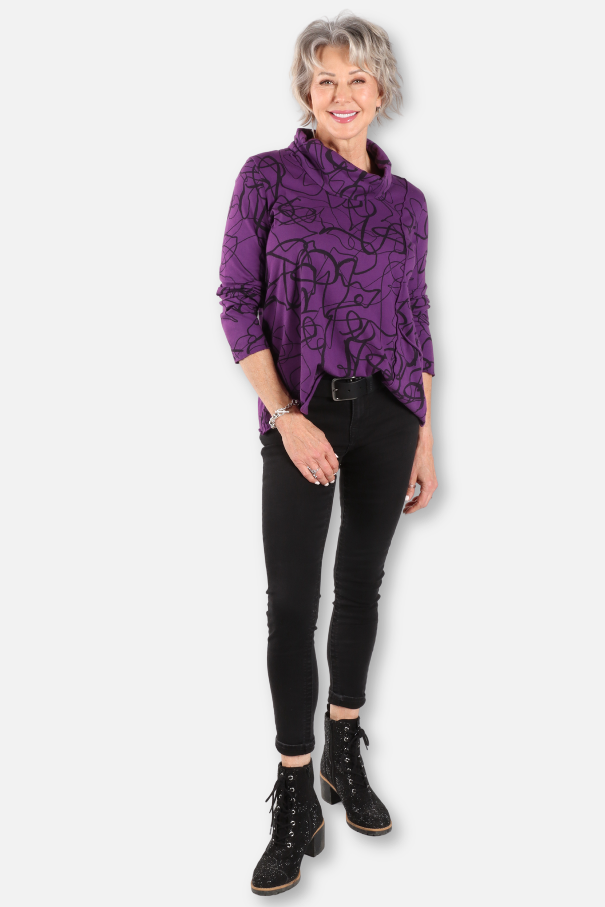 Cowl Neck Pocket Top Plus - Grape 