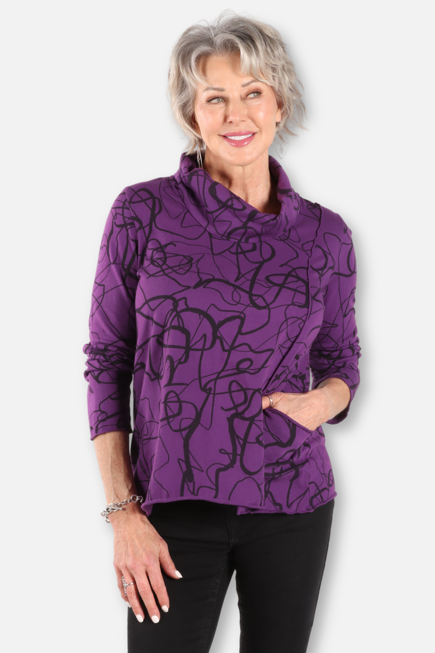 Cowl Neck Pocket Top Plus - Grape 