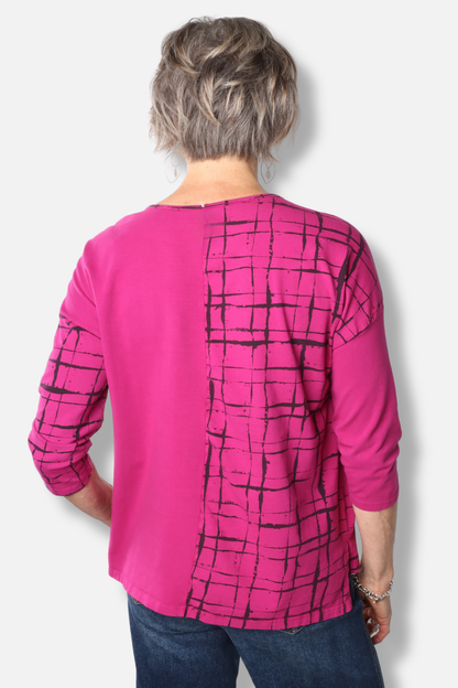 Panel Pocket 3/4 Sleeve Top - Jazzberry