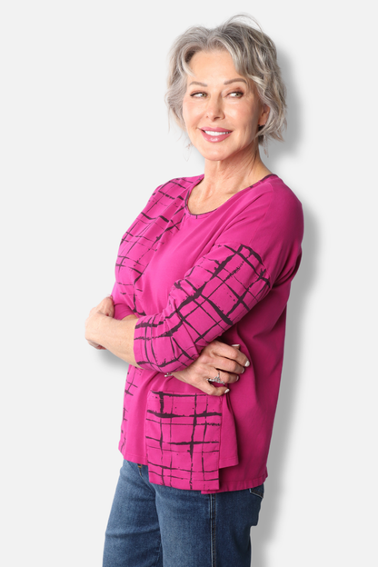 Panel Pocket 3/4 Sleeve Top Plus - Jazzberry