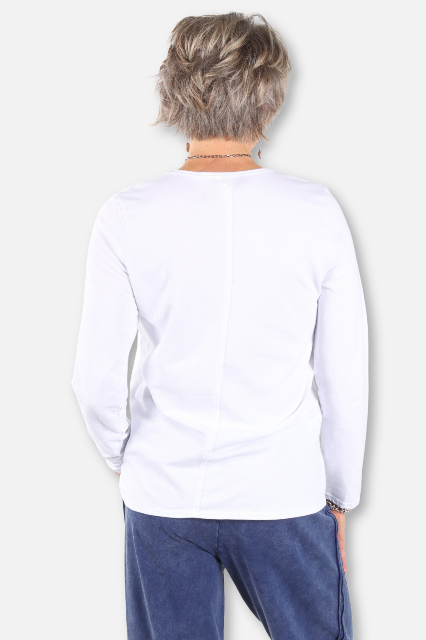 One Pocket Long Sleeve Top Plus - White