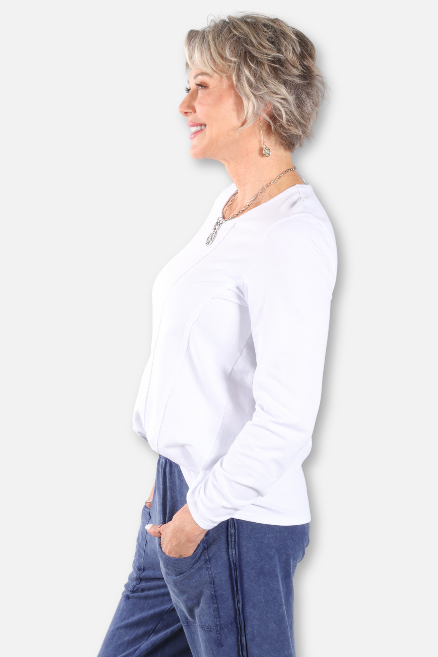 One Pocket Long Sleeve Top - White