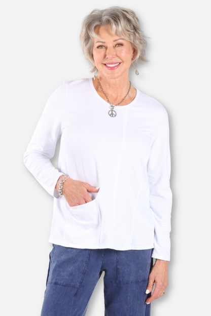 One Pocket Long Sleeve Top - White