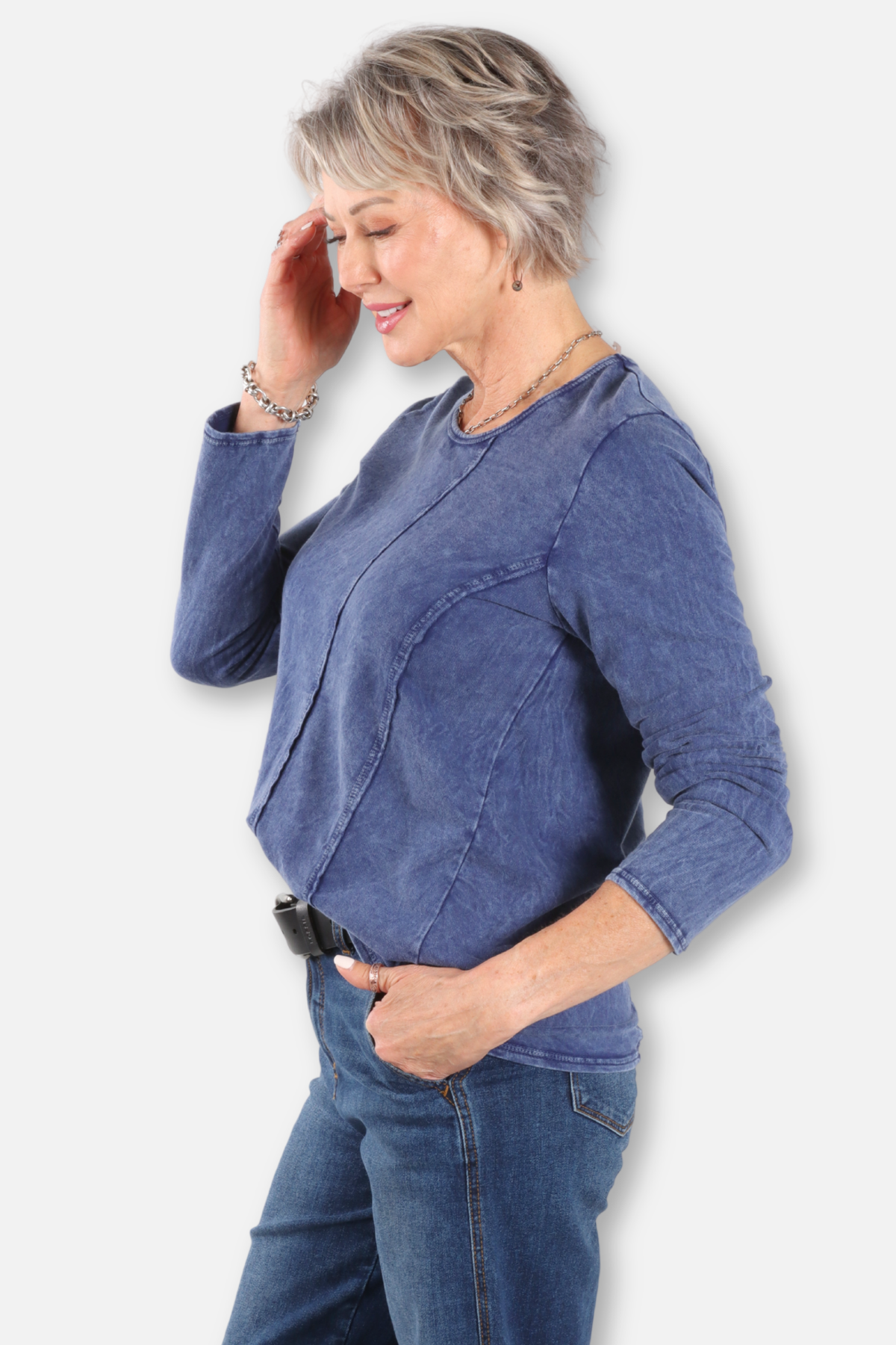 One Pocket Long Sleeve Top Plus - Mineral Washed Indigo