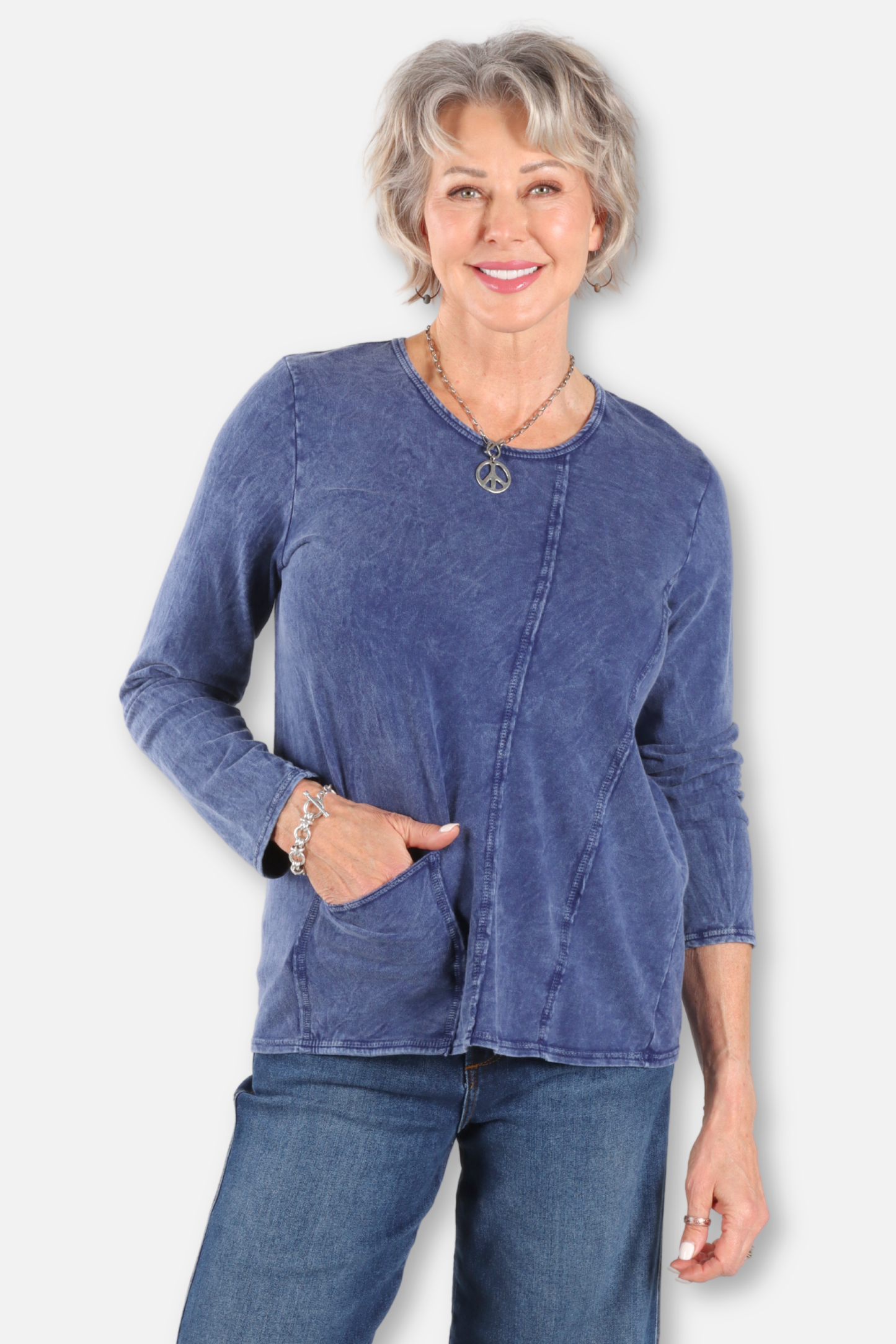 One Pocket Long Sleeve Top - Mineral Washed Indigo