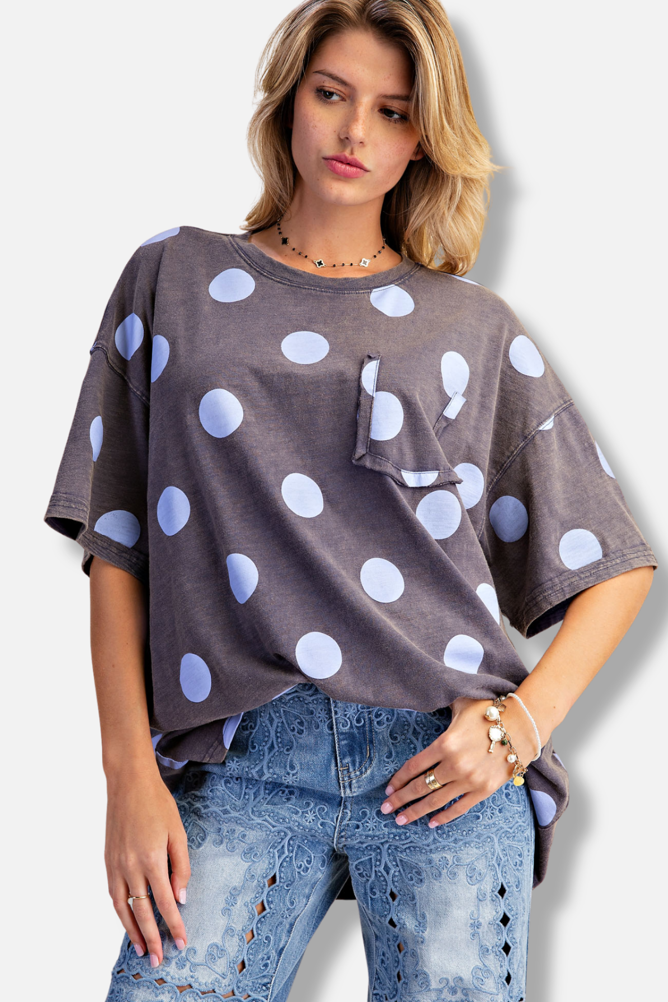 Polka Dot Tee - Ash