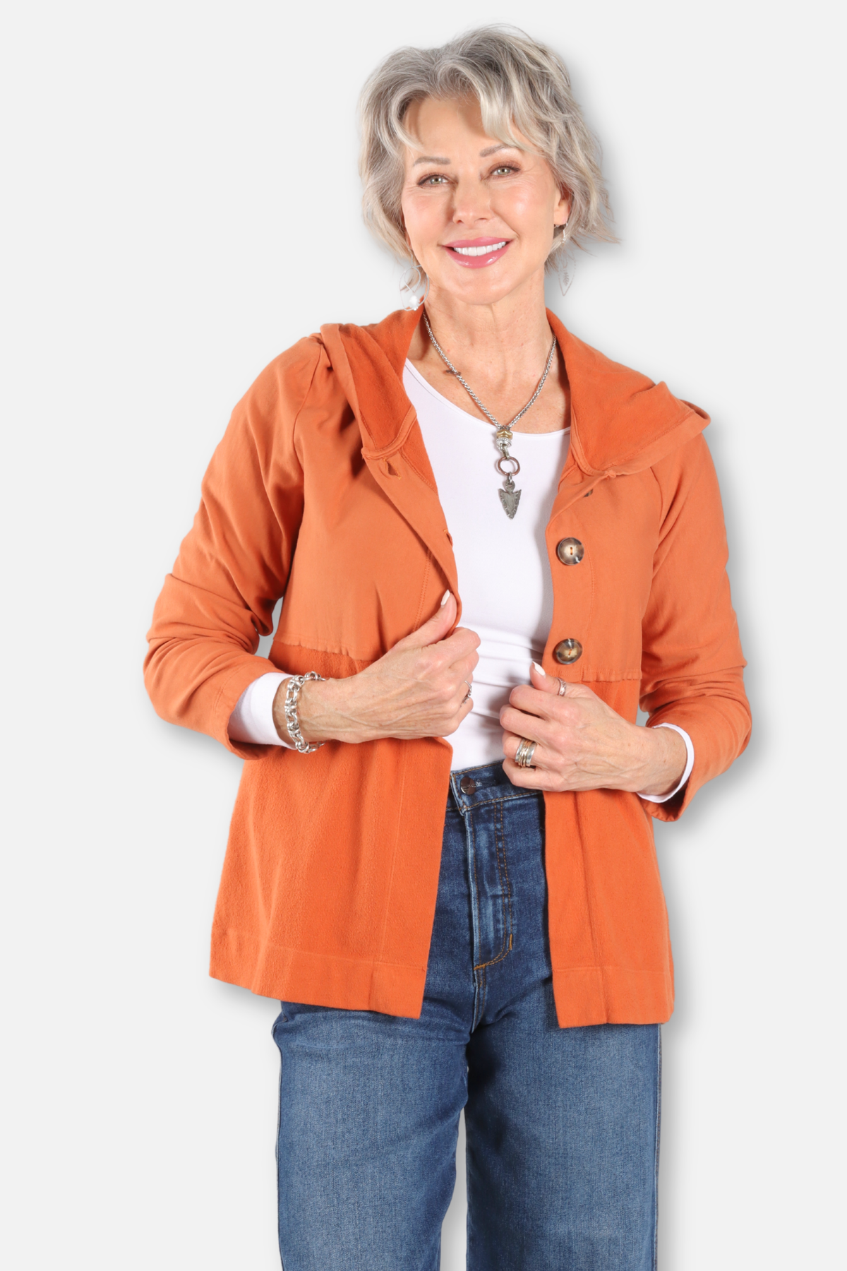 Hi Lo Hoodie Cardigan Plus - Cedar