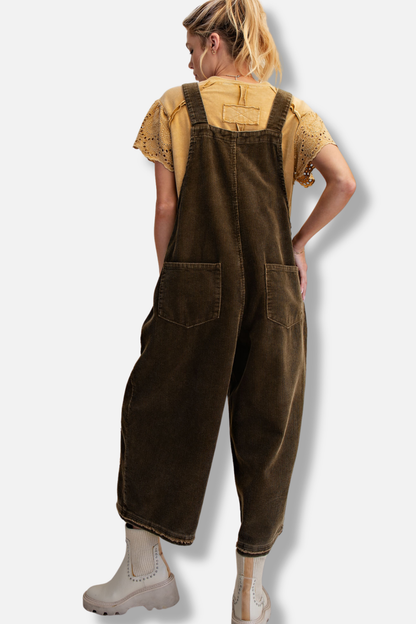Corduroy Floral Overall - Olive 