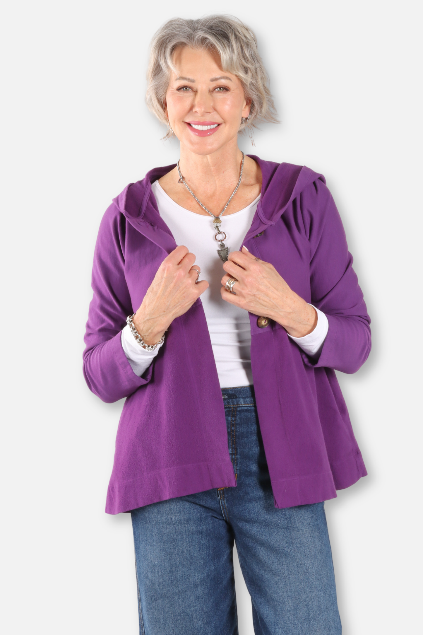 Hi Lo Hoodie Cardigan Plus - Grape