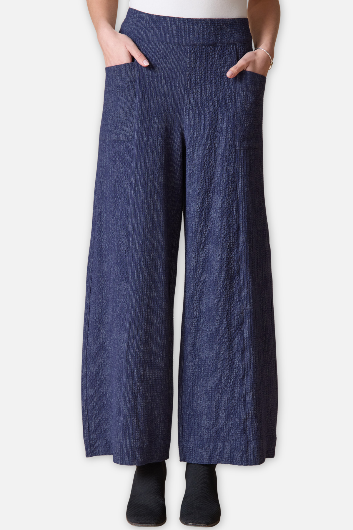 Aria Pant - Navy Crinkle Crepe
