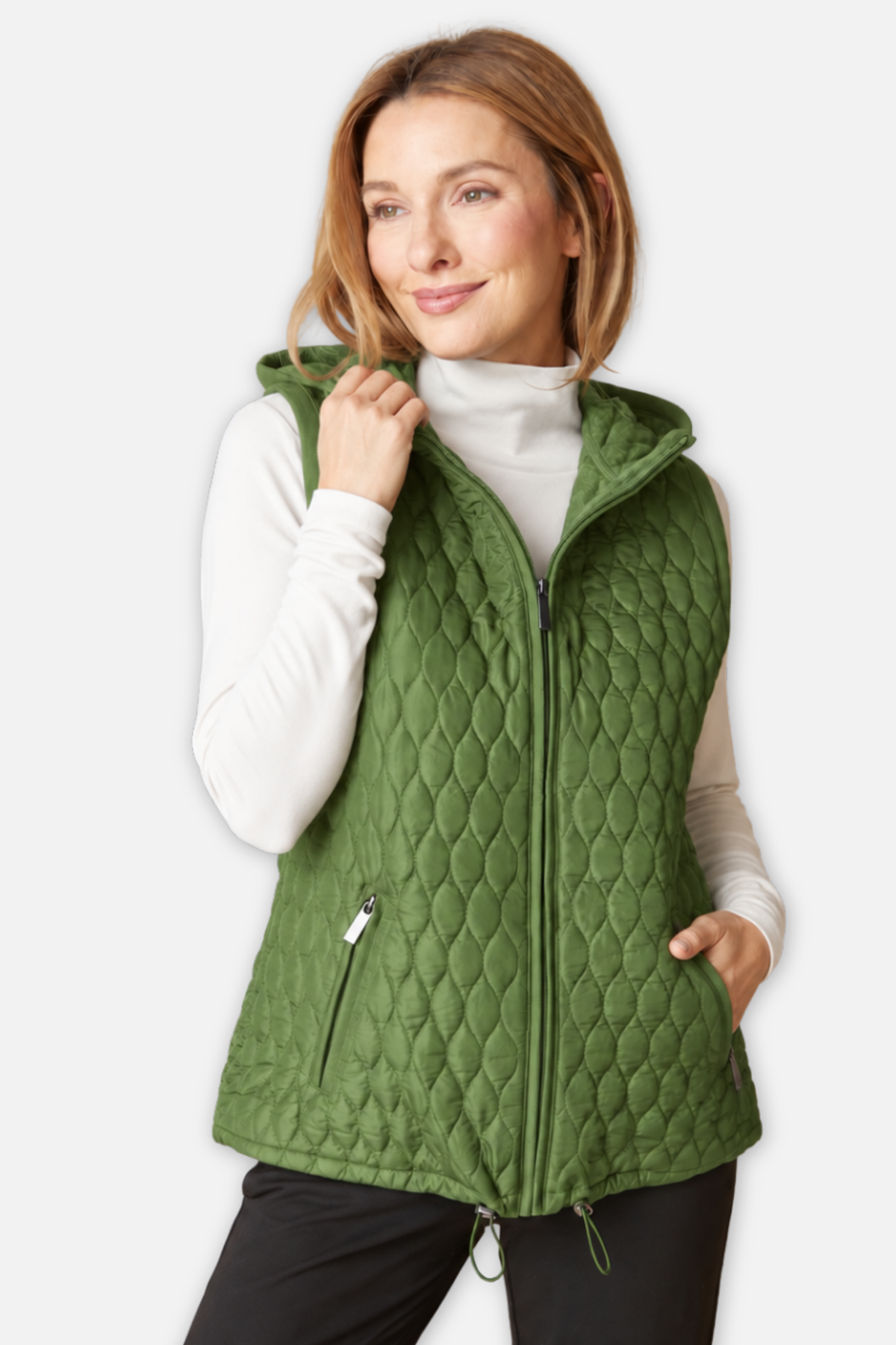 Hooded Zip Vest - Fern
