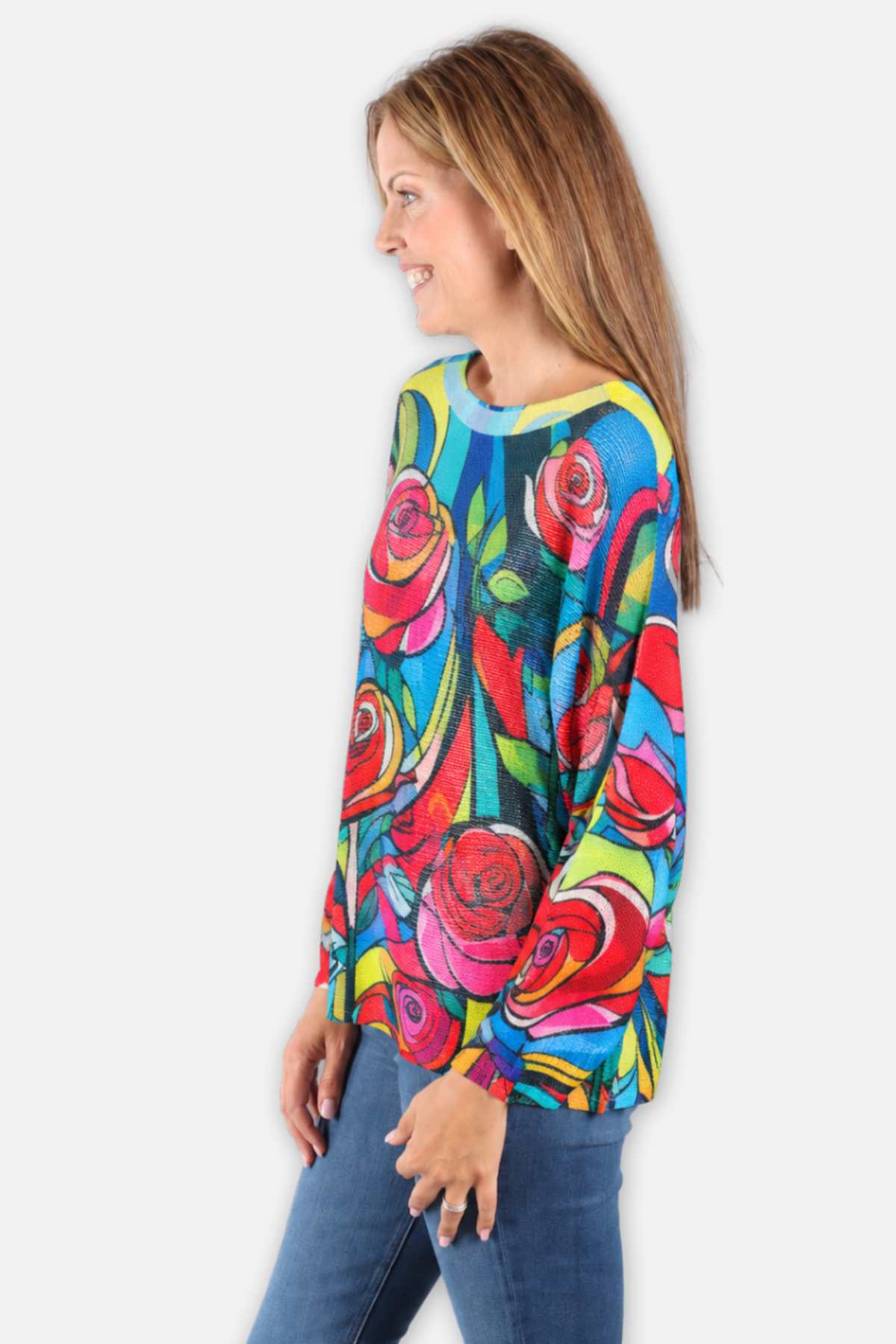 Painted Rose Sweater - Blue Floral