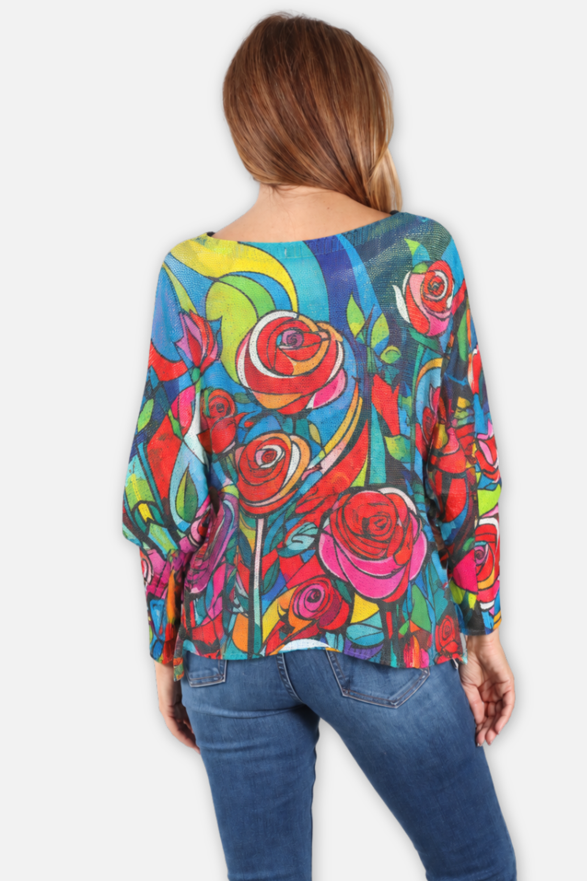 Painted Rose Sweater - Blue Floral
