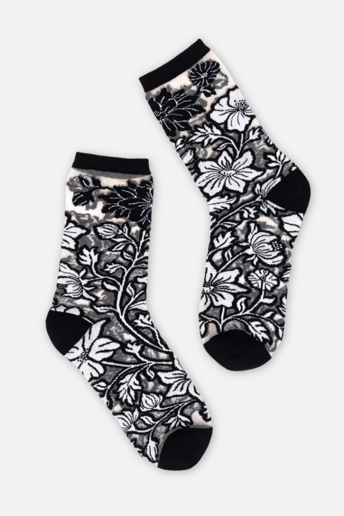 Sheer Sock - Black and White Florals
