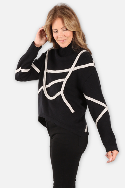 Looped Line Turtleneck - Black