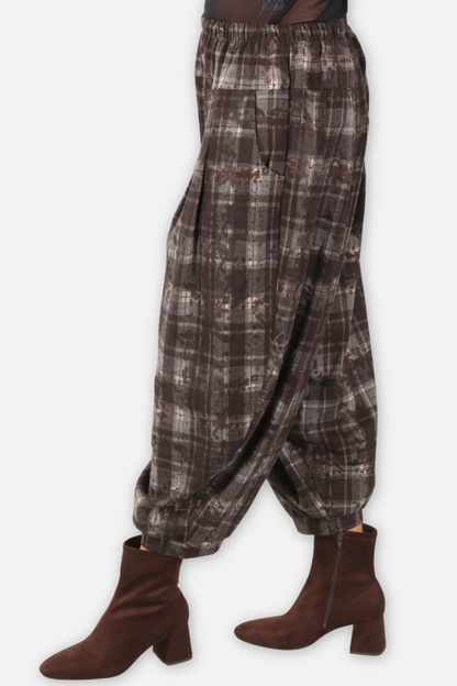 Plaid Relaxed Fit Pant - Black & Coffee