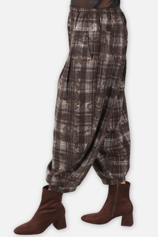 Plaid Relaxed Fit Pant - Black & Coffee