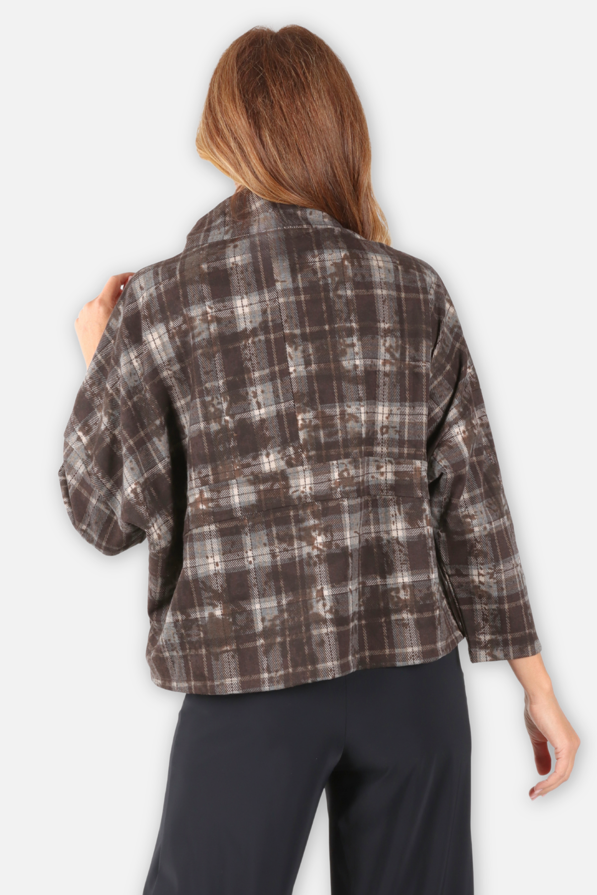 Plaid Half Zip Jacket - Black & Coffee