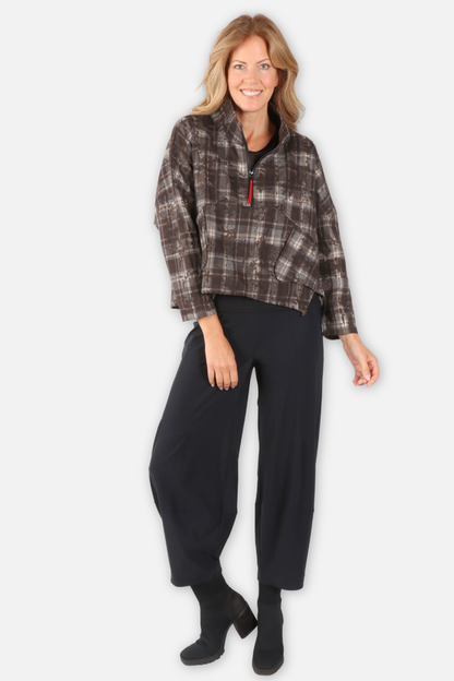Plaid Half Zip Jacket - Black & Coffee