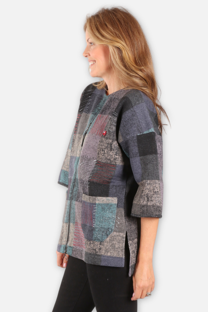 Stitched Mosaic Zip Jacket - Black & Mint