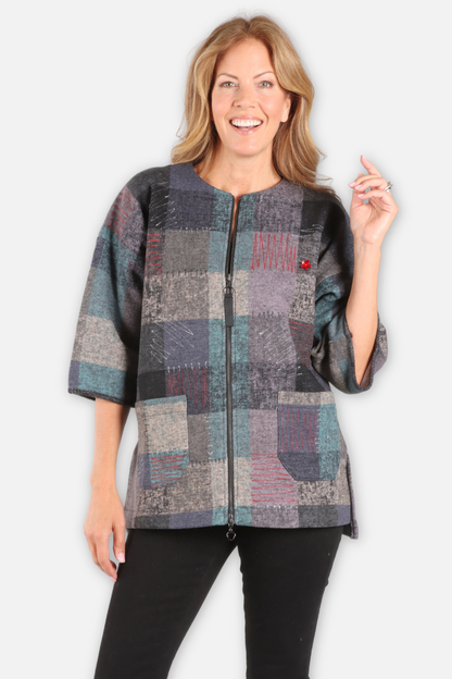 Stitched Mosaic Zip Jacket - Black & Mint