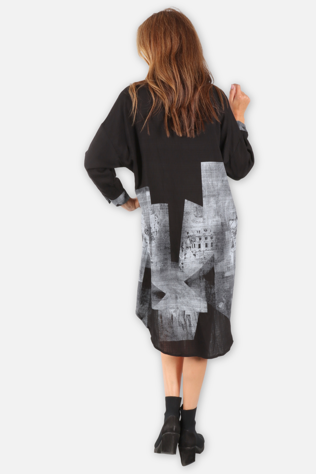 Urban Collage Shirt Dress - Black
