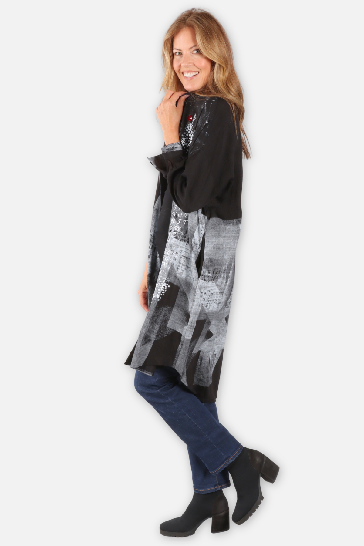 Urban Collage Shirt Dress - Black