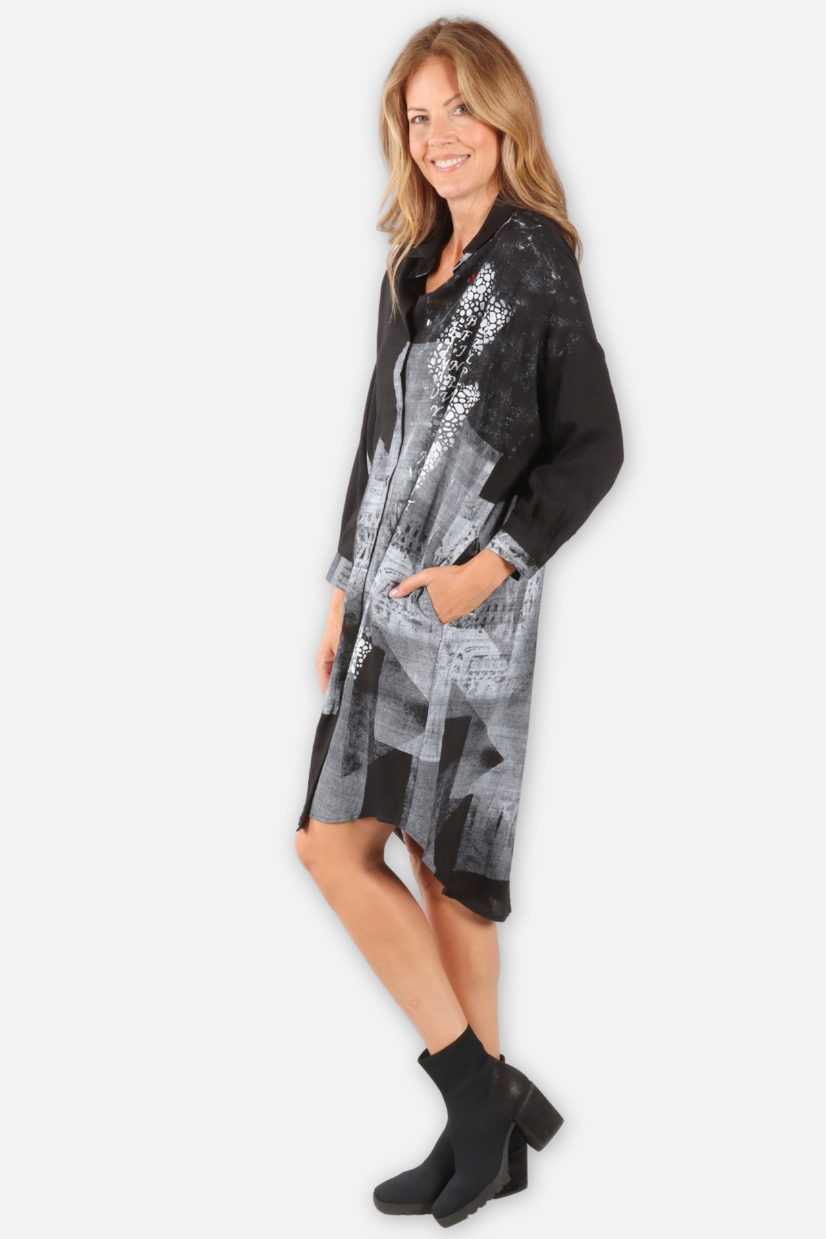 Urban Collage Shirt Dress - Black