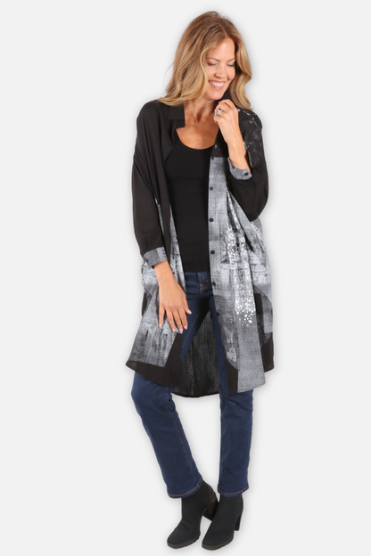 Urban Collage Shirt Dress - Black