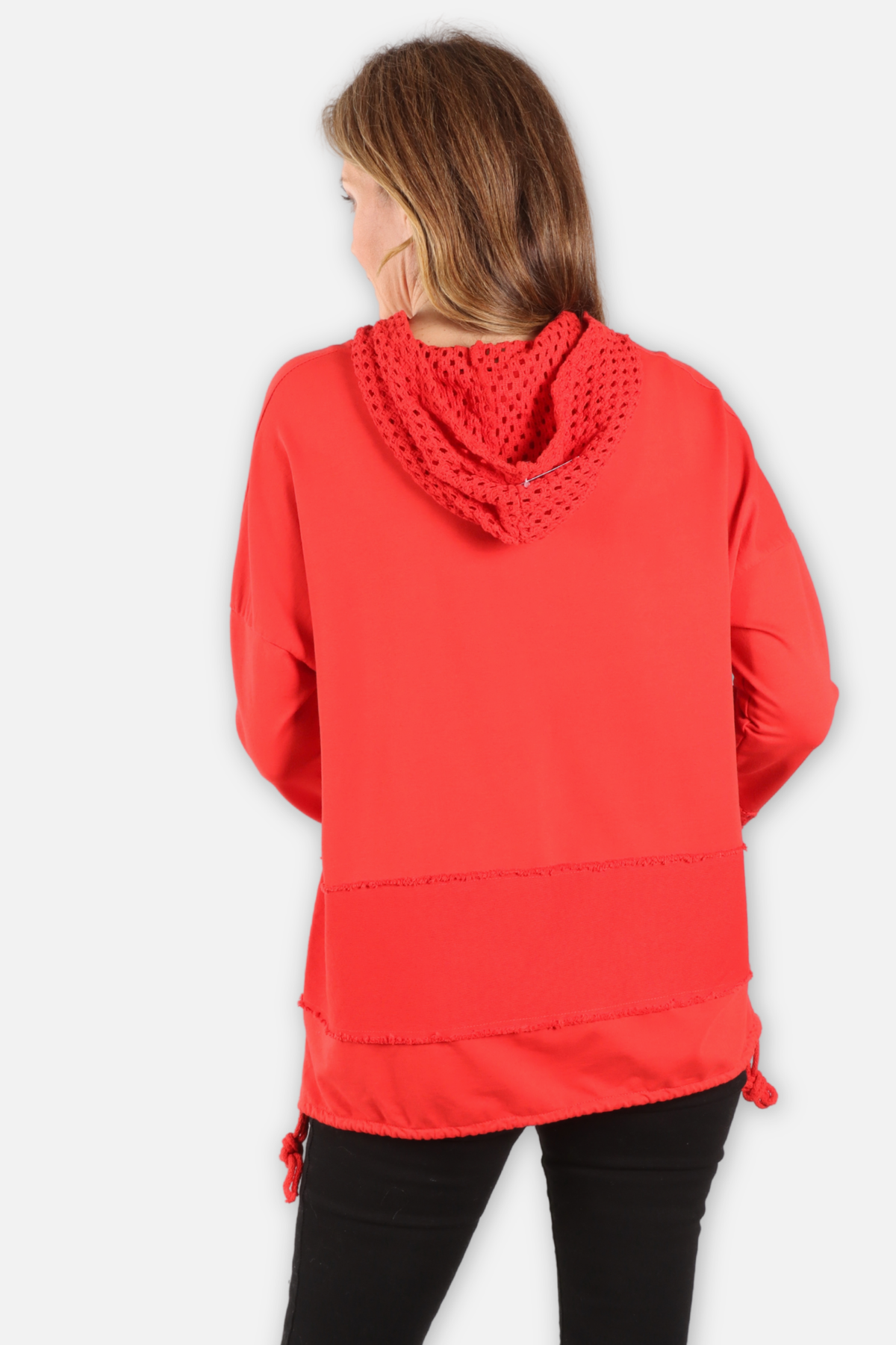 Crochet Trim Hoodie - Red