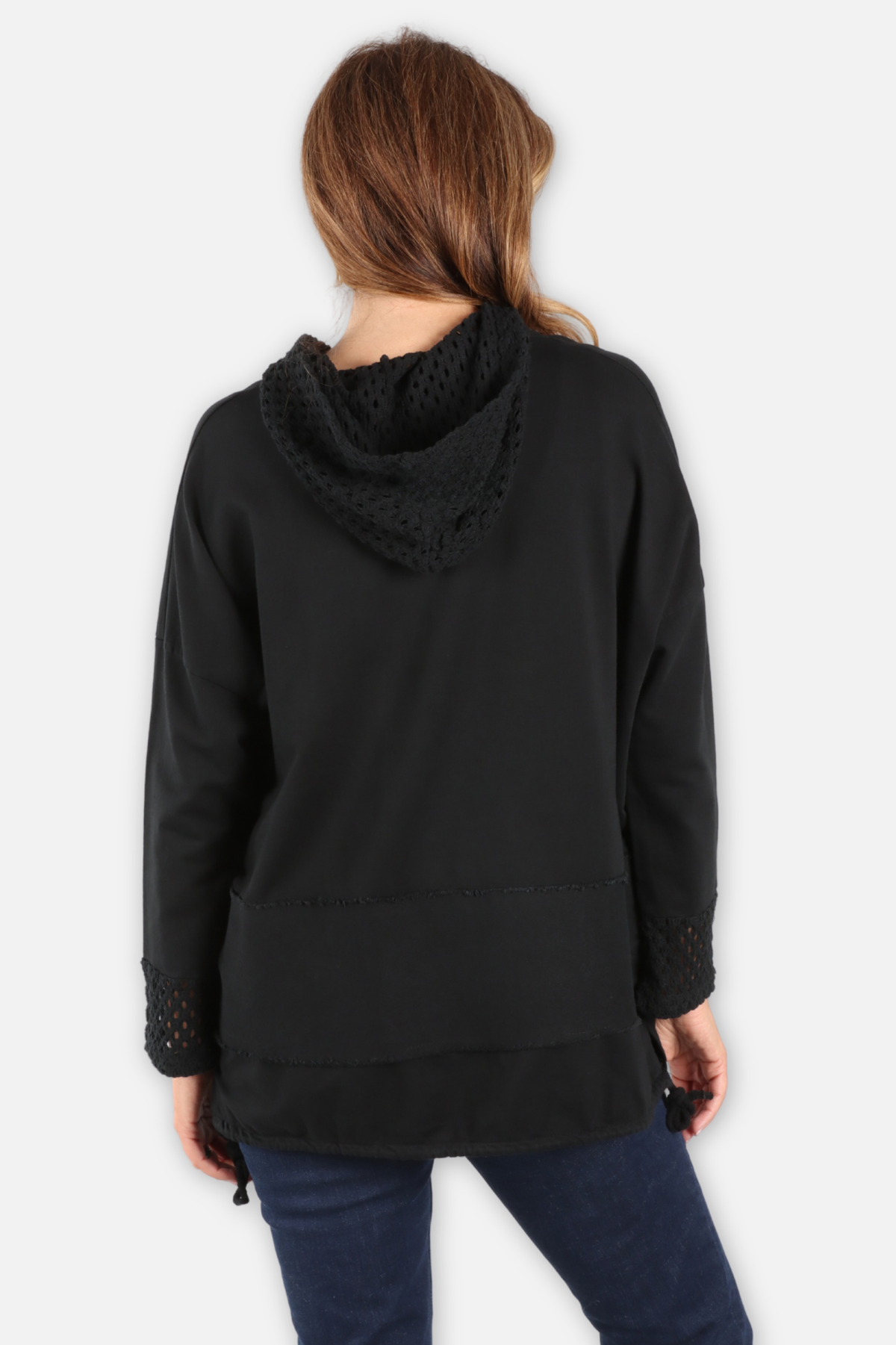 Crochet Trim Hoodie - Black
