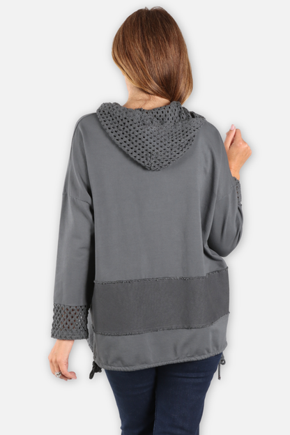 Crochet Trim Hoodie - Charcoal