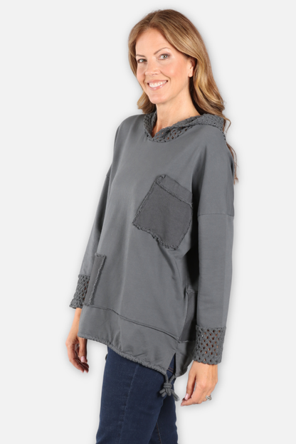 Crochet Trim Hoodie - Charcoal