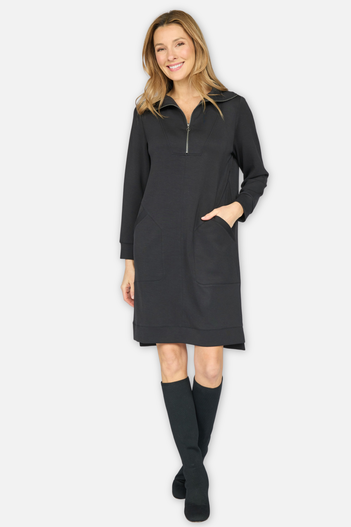 Quarter Zip Dress - Black